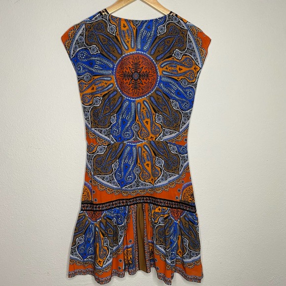 Sandro Paris Paisley Print Silk Wrap Dress Orange Blue - Picture 9 of 10
